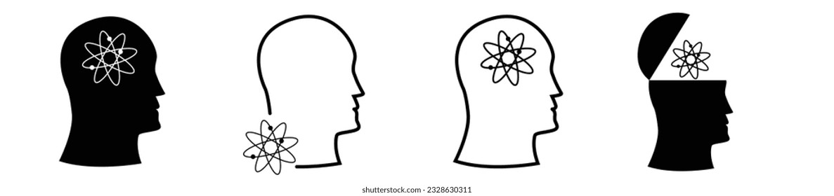 silueta de cabeza con icono de la ciencia ilustración atom de la inteligencia y la gente inteligente