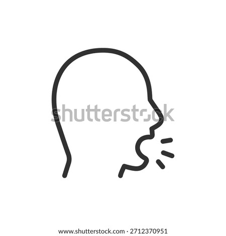 Head silhouette shouting, linear icon. Voice projection and loud expression. Line with editable stroke.