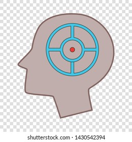 Head silhouette with target inside icon. Cartoon illustration of head silhouette with target inside vector icon for web