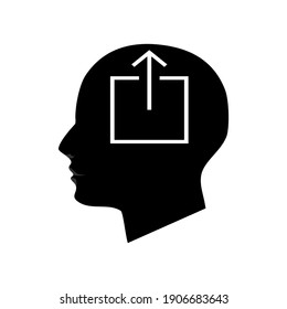 Head silhouette and upload icon. On a white background Vector illustration
