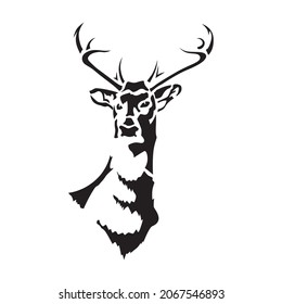 Голова оленя силуэт вектор.Олень трафарет черный.Deer head silhouette vector. Deer stencil black.