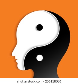 Head silhouette with a ying yang