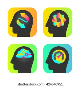 head silhouettes with brain and intelligence