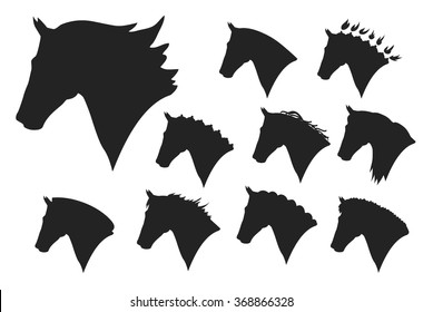 head silhouettes of horses on a white background