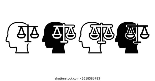 Head Silhouettes with Justice Scales Integrity and Balance Concept Black and White Color Vector Design
