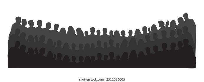 Head silhouettes of men and women. Spectators, audience, beholder, viewer, onlooker.Vector illustration