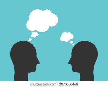 Head silhouettes thinking big and small. Dream, greatness, ambition, genius, imagination, idea and communication concept. Flat design. EPS 8 vector illustration, no transparency, no gradients