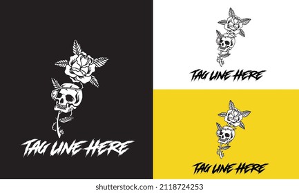 head skul with flower vector illustration design black and white