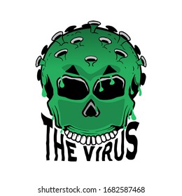 Head skull with additional coronavirus in the head and typography of the virus