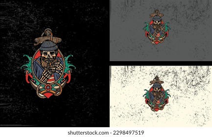 head skull and anchor vector vintage logo design