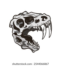 Head Skull animal Beast Tyrannosaurus Rex Dinosaur woodcut engraving style element for tattoos and apparel design in white background isolated