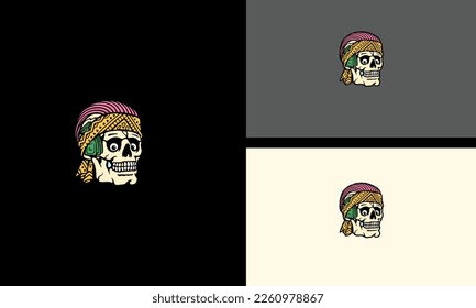 head skull with bandana vector illustration mascot design