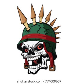Head Skull with Bullets Helmet Vector Illustration