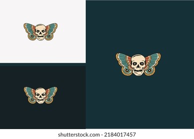 head skull and butterfly vector illustration design
