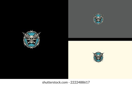 head skull and butterfly vector logo concept design
