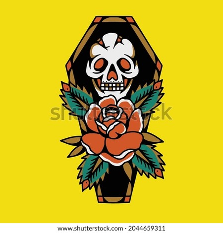 head skull in chest and red rose