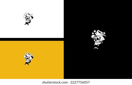head skull cigar and hat vector outline design