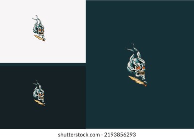 head skull and cigarette vector illustration design