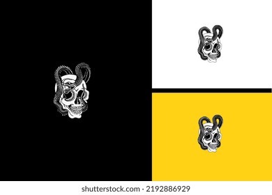 head skull and cobra vector black and white