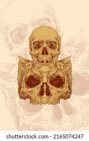 Head skull with cockroach artwork illustration