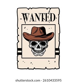 head skull cowboy wanted illustration for mascot, logo, template design, etc