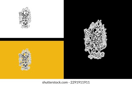head skull and devil vector line art design