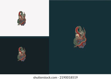 head skull and dragon vector illustration design