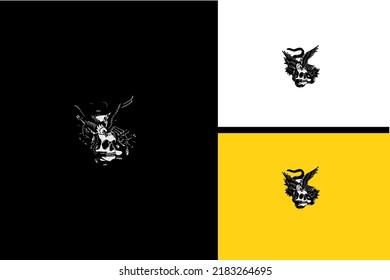 head skull and eagle vector black and white