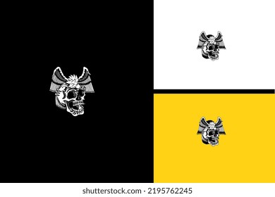 head skull and eagle vector black and white