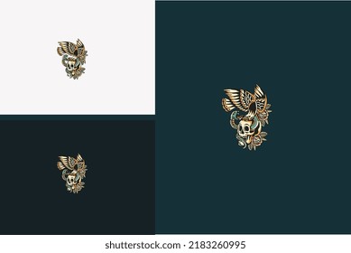 head skull and eagle vector illustration design