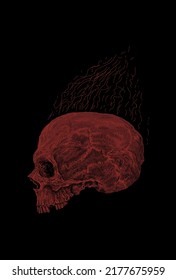 Head skull and fire artwork illustration