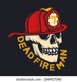 Head skull Firefighter man vector illustration, for design of clothes, jackets, sticker, posters etc.