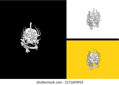 head skull and flame vector black and white