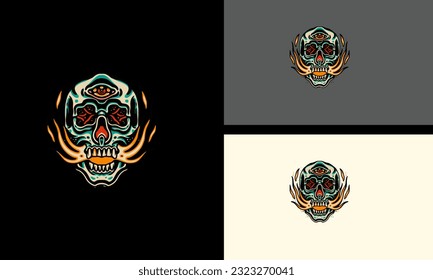 head skull and flames vector flat design