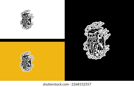 head skull and flames vector illustration outline design