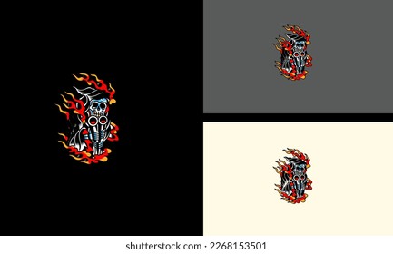 head skull and flames vector illustration mascot design