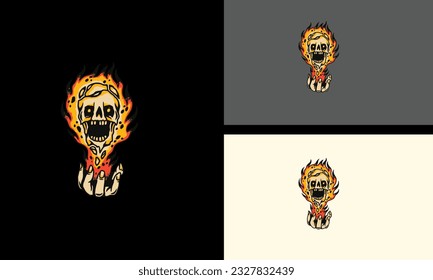 head skull and flames vector mascot design