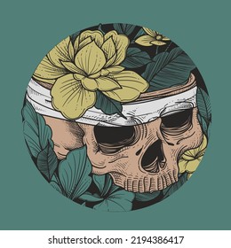 head skull with flora ornament logo color
