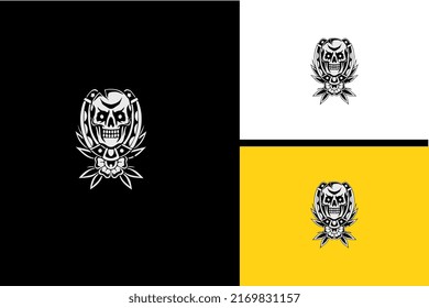 head skull and flower vector black and white