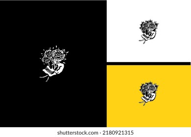 head skull and flower vector black and white