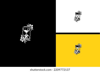 head skull and flower vector black and white design
