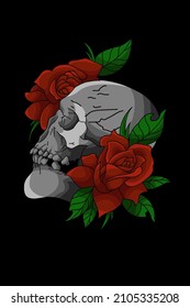 Head skull with flower vector illustration