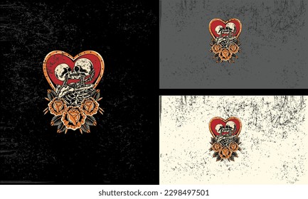 head skull and flowers love vector mascot flat design