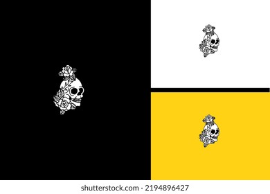 head skull and flowers vector black and white