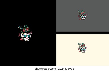 head skull with flowers vector illustration artwork design