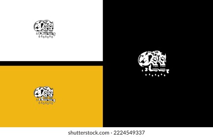head skull with flowers vector illustration outline design