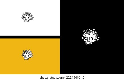 head skull with flowers vector illustration outline design