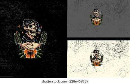 head skull and flowers vector illustration artwork design