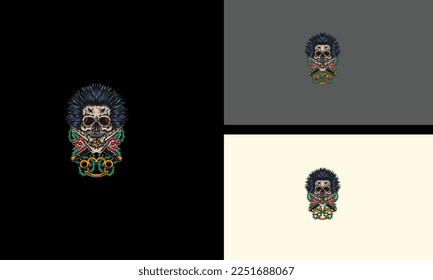 head skull and flowers vector mascot design