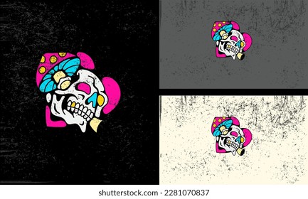 head skull and flowers vector mascot design